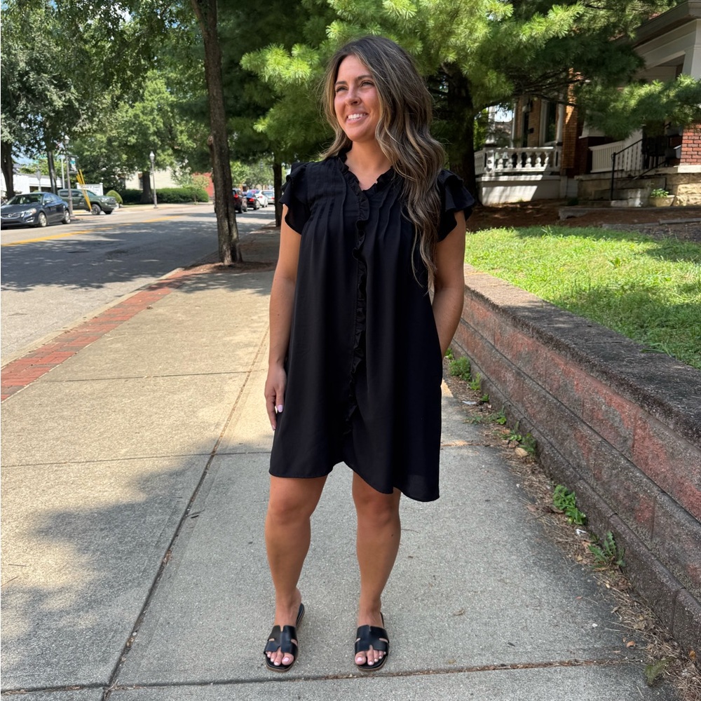 Short, black, flowy dress